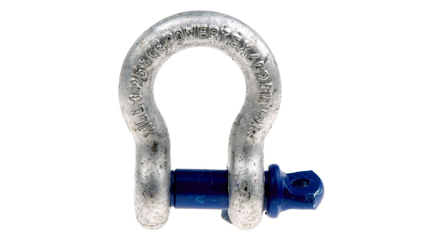 RS PRO 镀锌钢弓形卸扣, 螺栓销, 3.25t安全负荷, 扣体直径16mm, 开口宽26.9mm, 横销直径19.1mm