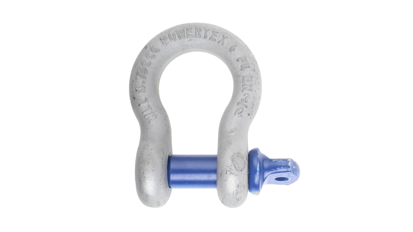 RS PRO 镀锌钢弓形卸扣, 螺栓销, 4.75t安全负荷, 扣体直径19.1mm, 开口宽31.8mm, 横销直径22.4mm