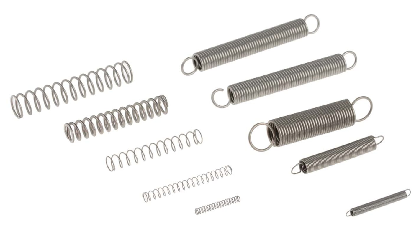RS PRO Stainless Steel Compression, Extension, Torsion Spring Kit, 225 Springs