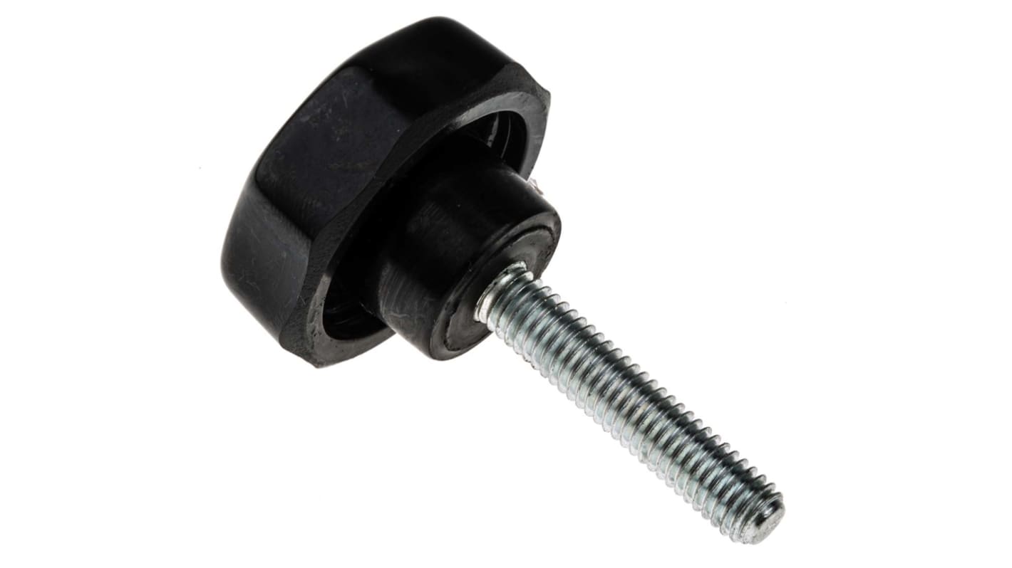 RS PRO Black Multiple Lobes Clamping Knob, M6, Threaded Stud