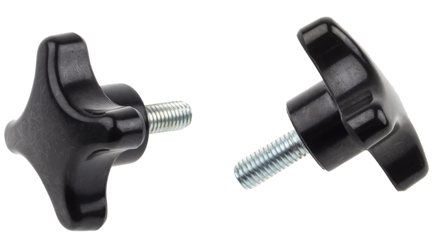 RS PRO Black 4-Arm Clamping Knob, M8, Threaded Stud