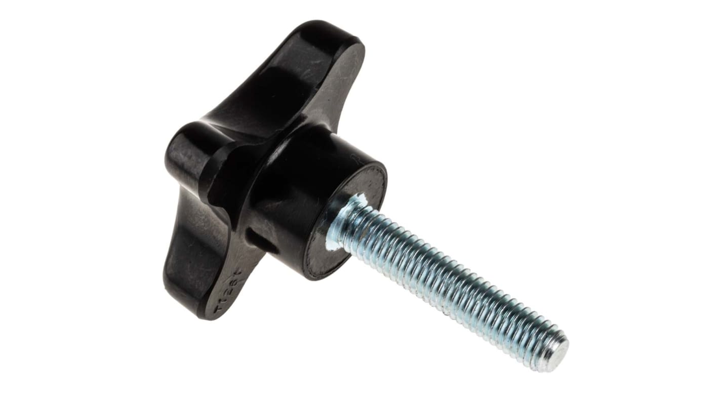 RS PRO Black 4-Arm Clamping Knob, M8, Threaded Stud