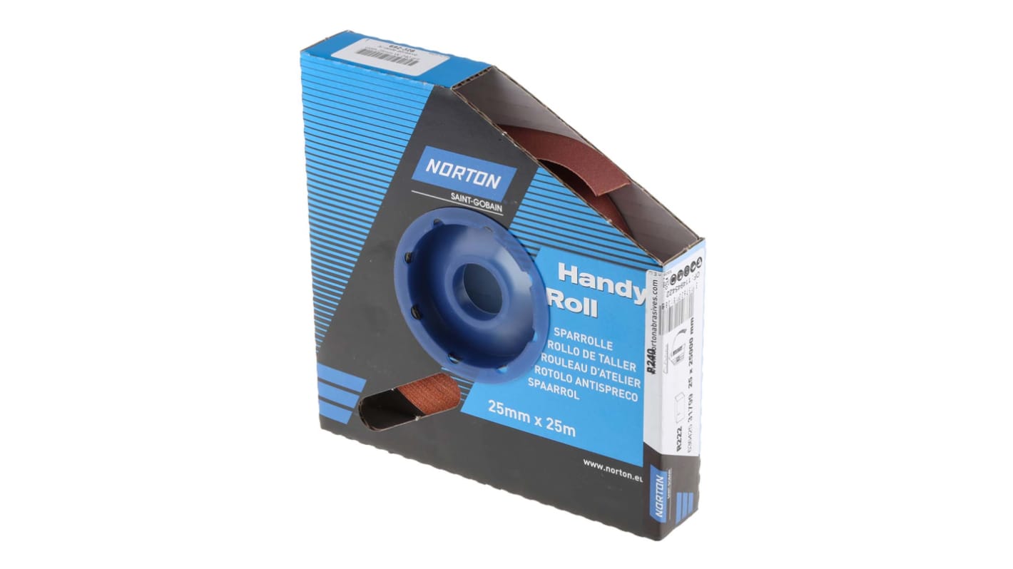 Norton P240 Grit Very Fine Sandpaper Roll, 25m x 25mm