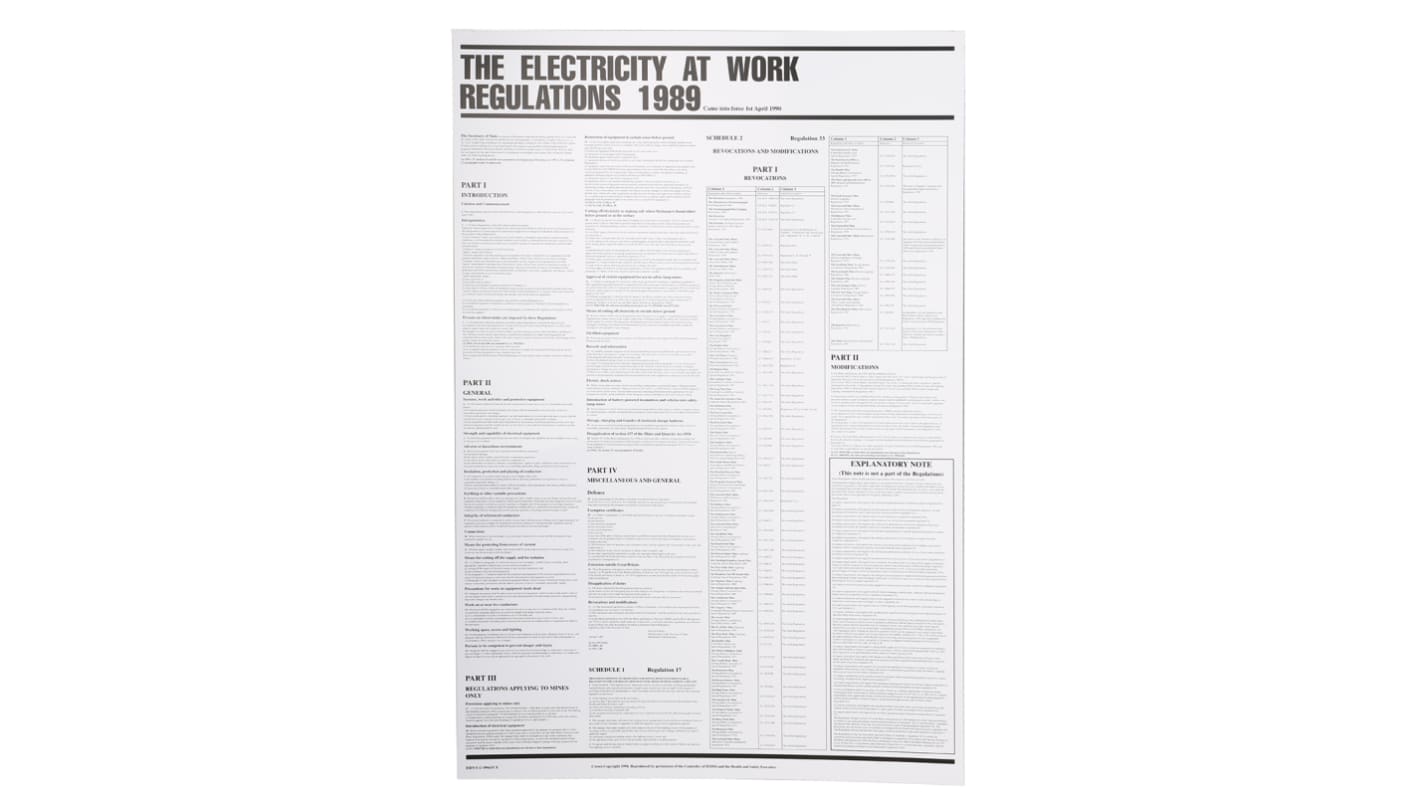 Regulation Safety Wall Chart, PVC, English, 840 mm, 570mm