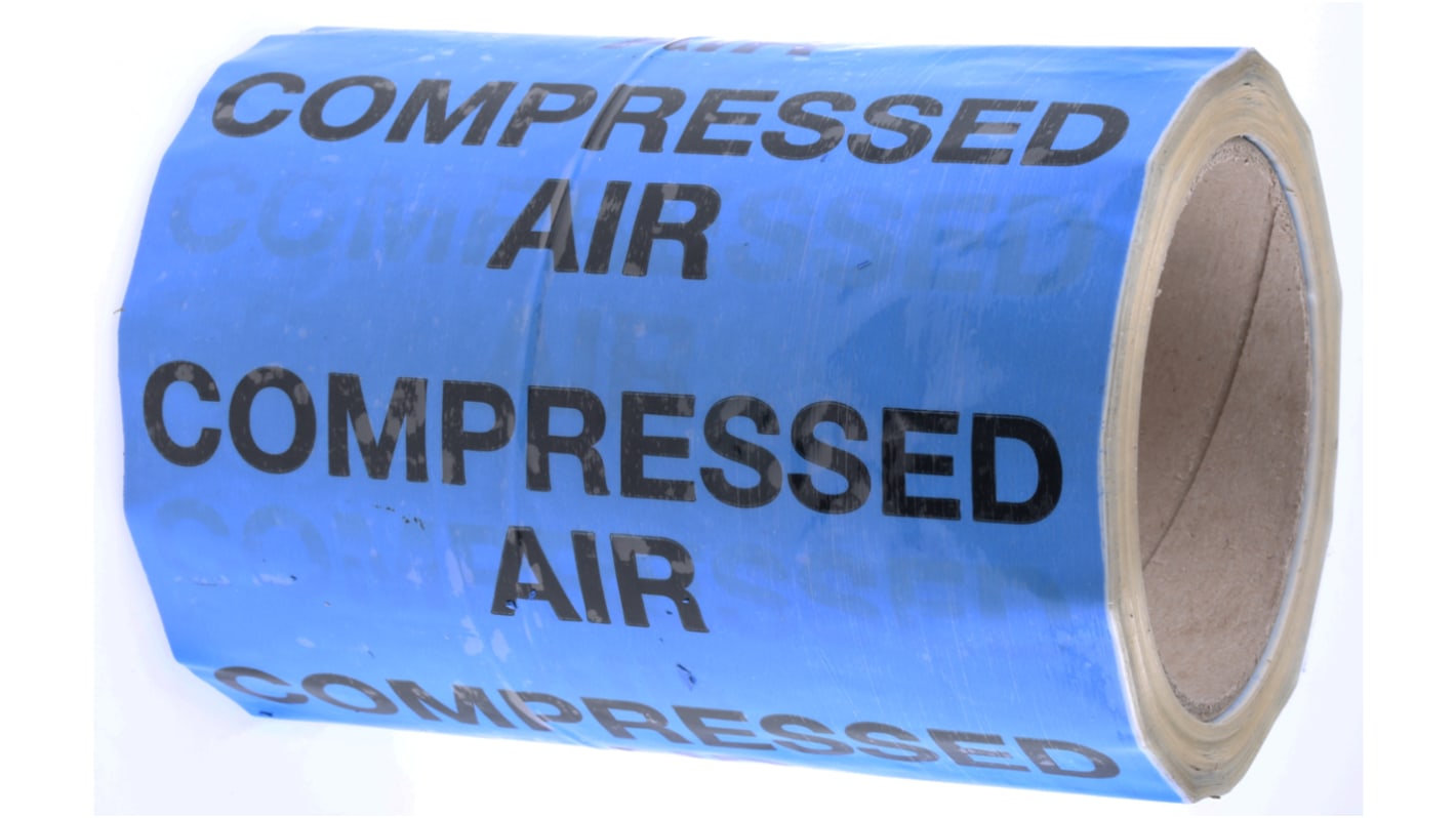 RS PRO Blue PP, Vinyl Pipe Marking Tape, text Compressed Air, Dim. W 150mm x L 33m