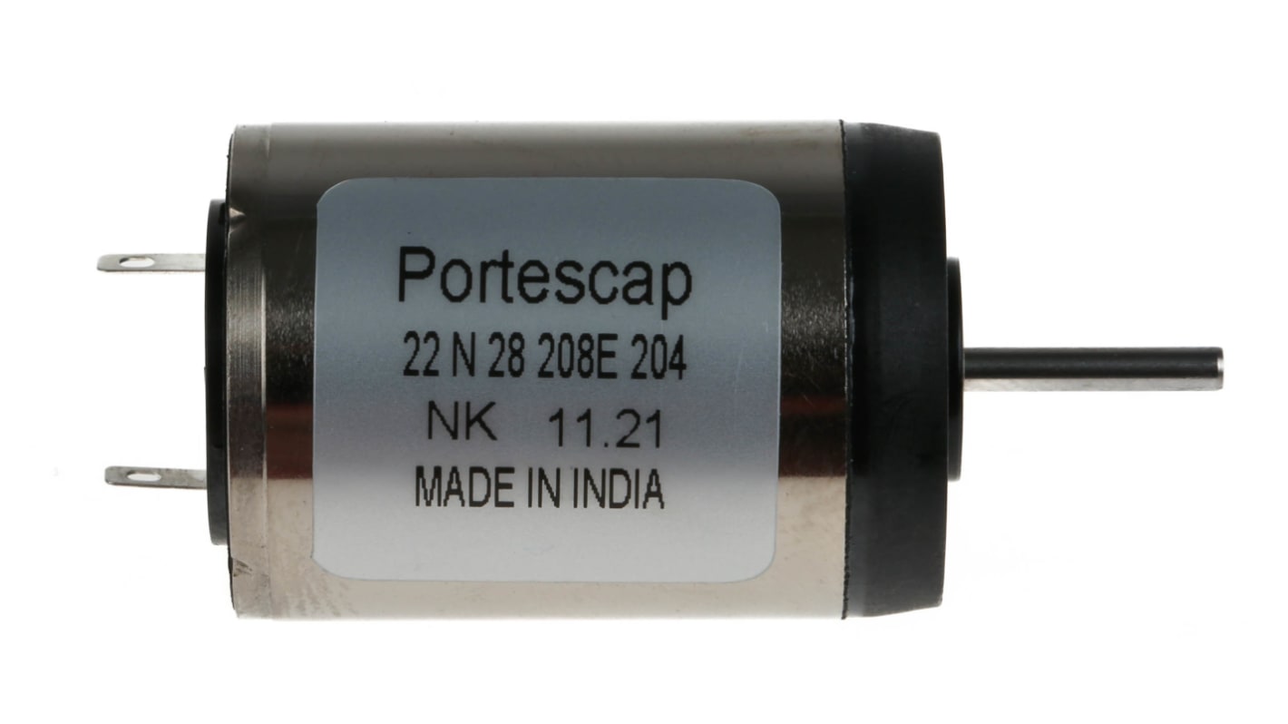 Portescap Brushed DC Motor, 3.8 W, 18 V dc, 7 mNm, 6300 rpm, 2mm Shaft Diameter