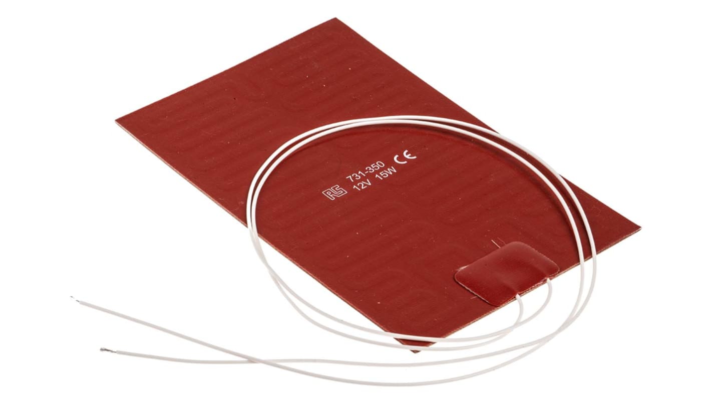 Tappetino riscaldante in silicone RS PRO, 12 V cc, 15 W, 100 x 150mm, +200°C