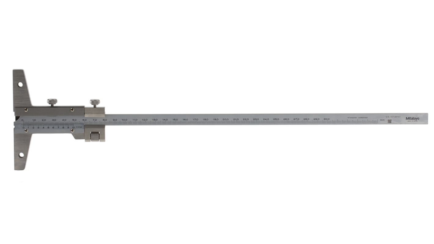 Mitutoyo 游标深度尺, 300mm量程, ±0.04 mm精度, 公制, 不锈钢制