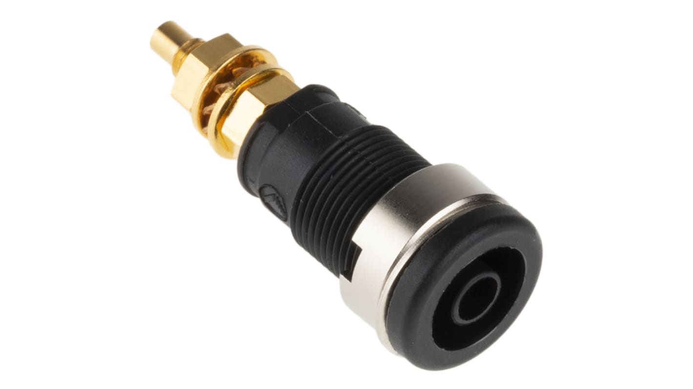 Hirschmann Test & Measurement Black Female Banana Socket, 4 mm Connector, Solder Termination, 32A, 1000V ac/dc, Gold