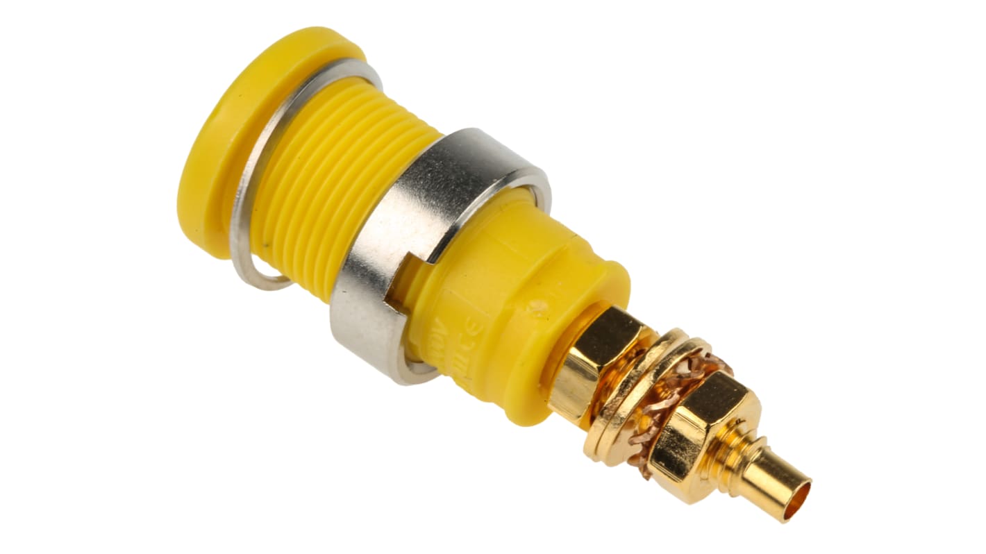 Conector banana hembra Hembra, 32A, 1000V ac/dc, Contacto Oro, Verde, Amarillo