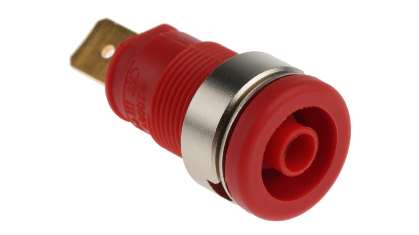 Conector banana hembra Hembra, 32A, 1000V ac/dc, Contacto Oro, Rojo