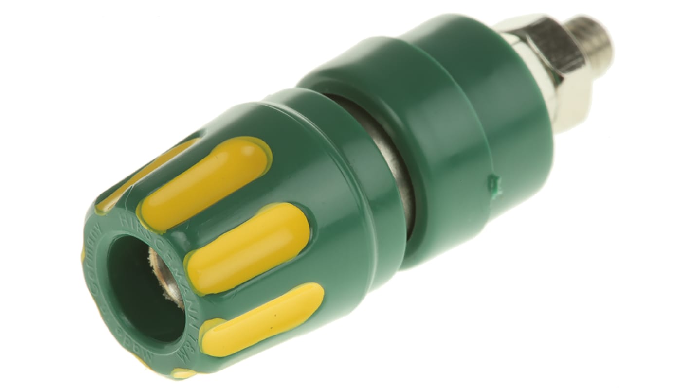 Hirschmann Test & Measurement 35A, Green, Yellow 27 mm Test Terminal With Brass Contacts and Nickel Plated - 8mm Hole