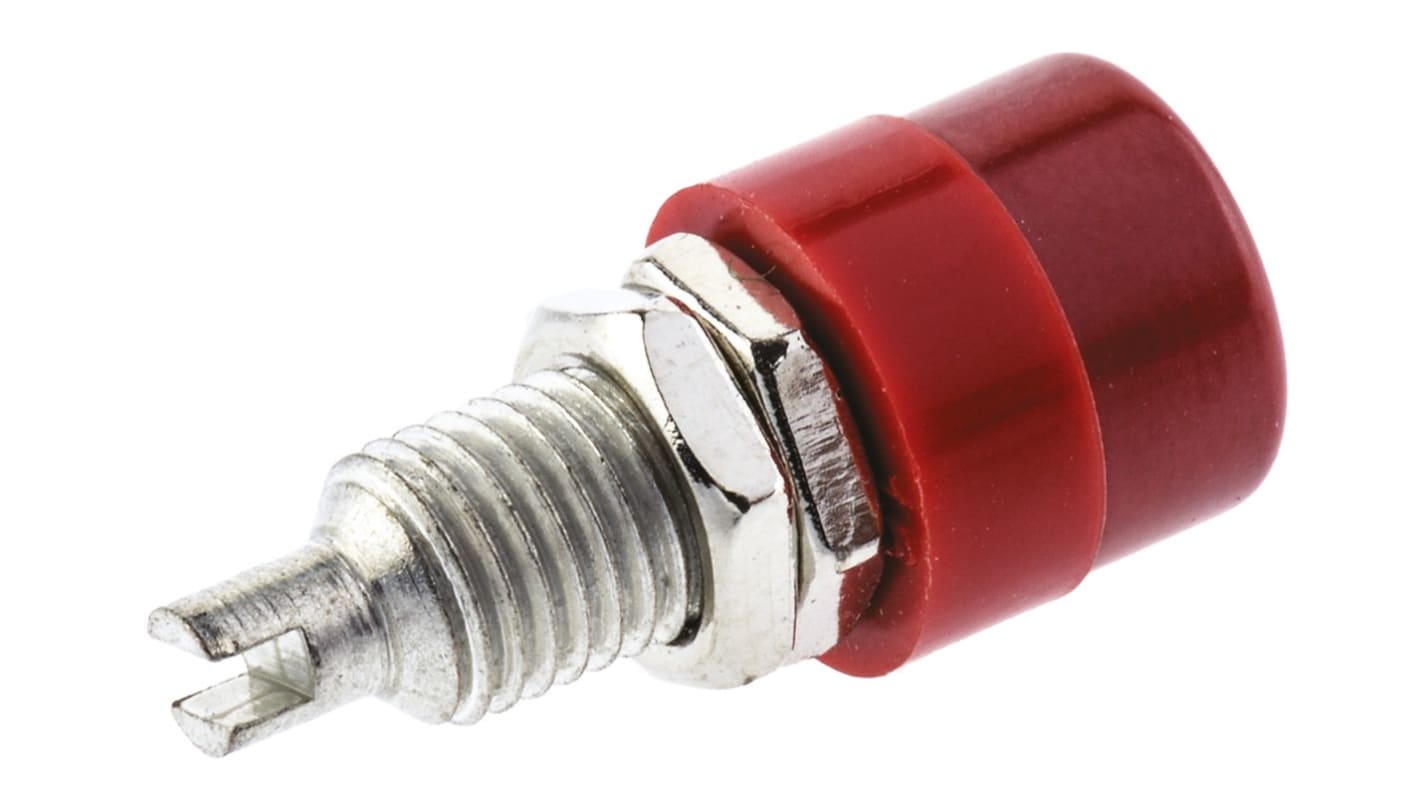 Hirschmann 4 mm香蕉插座, 红色, 30 V ac, 60V 直流, 32A, 焊接式, 23.5mm长, 镀锡