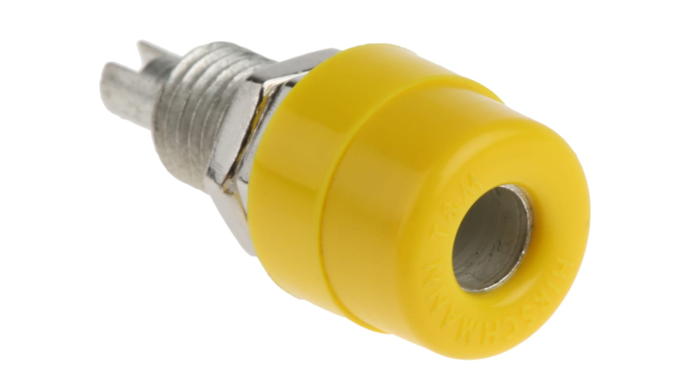 Hirschmann Test & Measurement Yellow Female Banana Socket, 4 mm Connector, Solder Termination, 32A, 30 V ac, 60V dc,