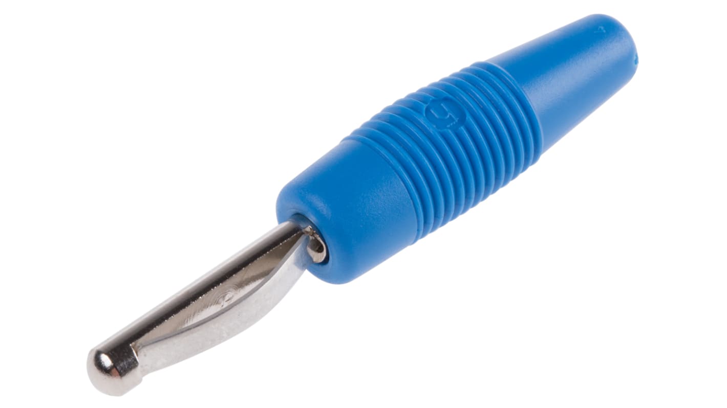 Hirschmann Test & Measurement Blue Male Banana Plug, 4 mm Connector, Solder Termination, 30A, 30 V ac, 60V dc, Nickel