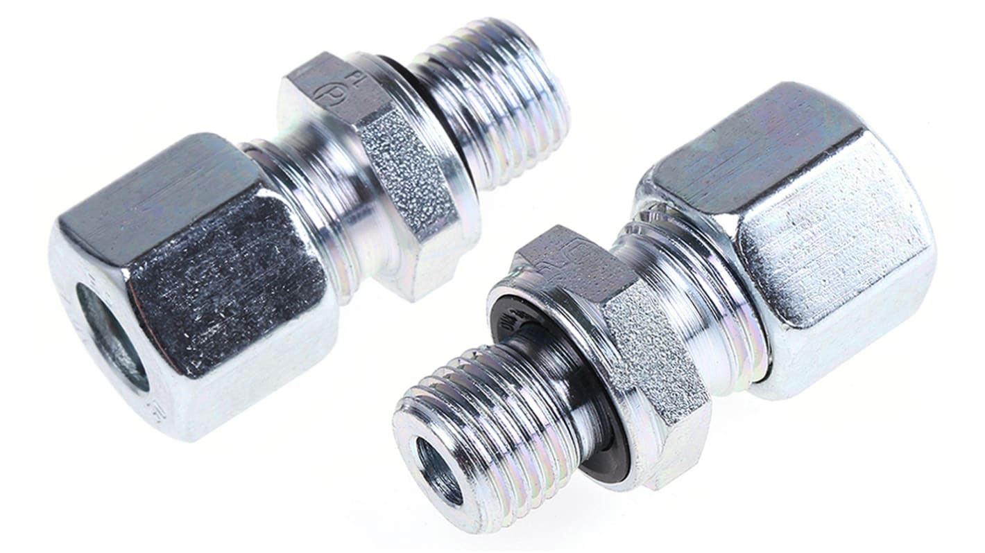 Parker GE-R-ED Gerader Gewindeadapter, Gewinde-zu-Rohr, Stahl zinkplattiert, G1/4 Stecker, 500 bar