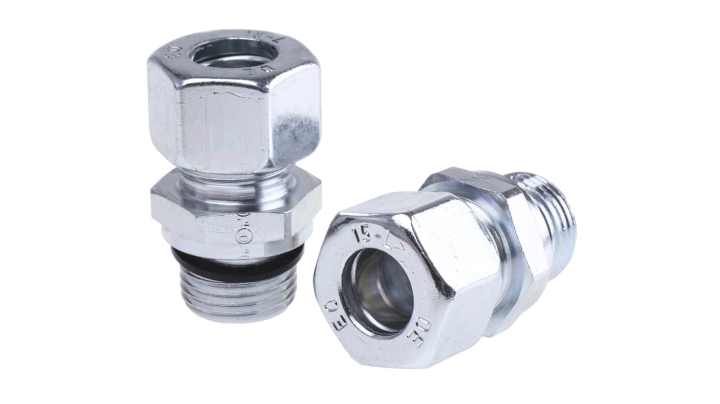 Parker GE-R-ED Gerader Gewindeadapter, Gewinde-zu-Rohr, Stahl zinkplattiert, G1/2 Stecker, 400 bar