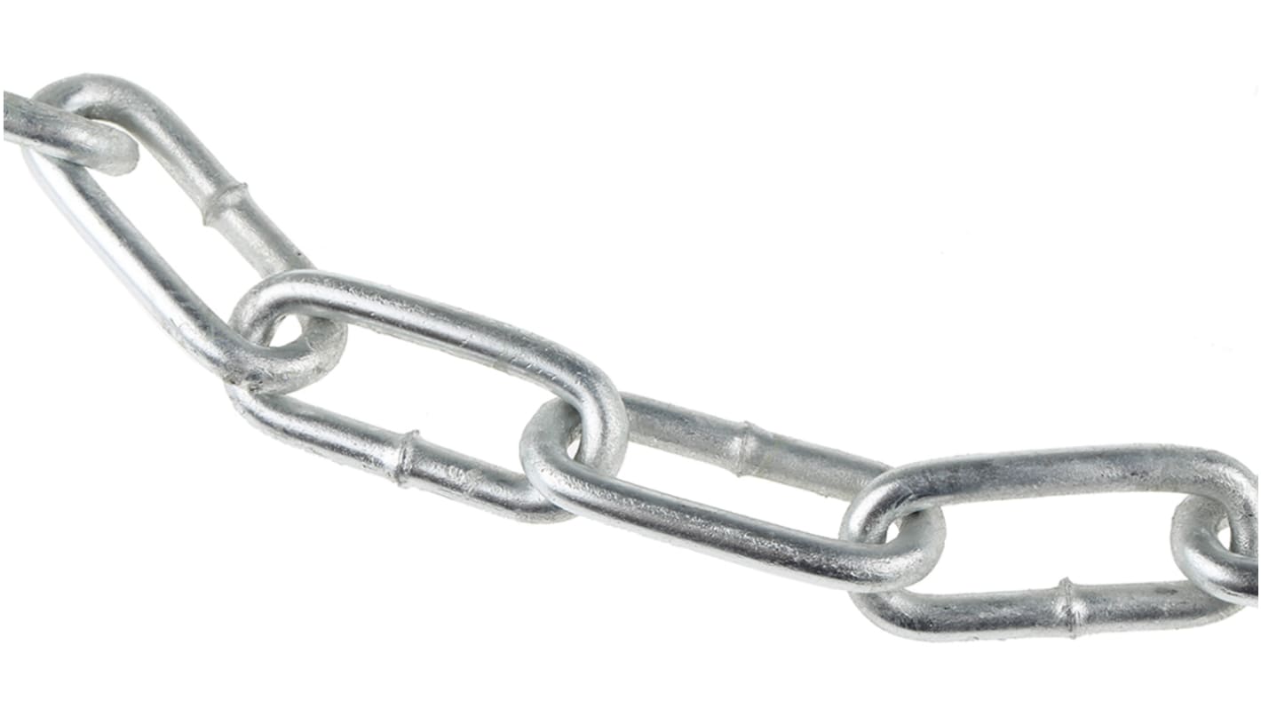 RS PRO Galvanised Steel Chain, 10m Length, 130 kg Lifting Load