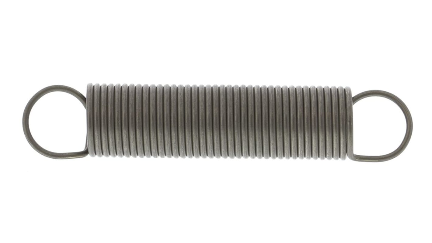 RS PRO Zugfeder Stahl L.: 66.2mm x Aussenø 13mm, Draht ø 1.2mm 6.36N Federhärte 0.32N/mm