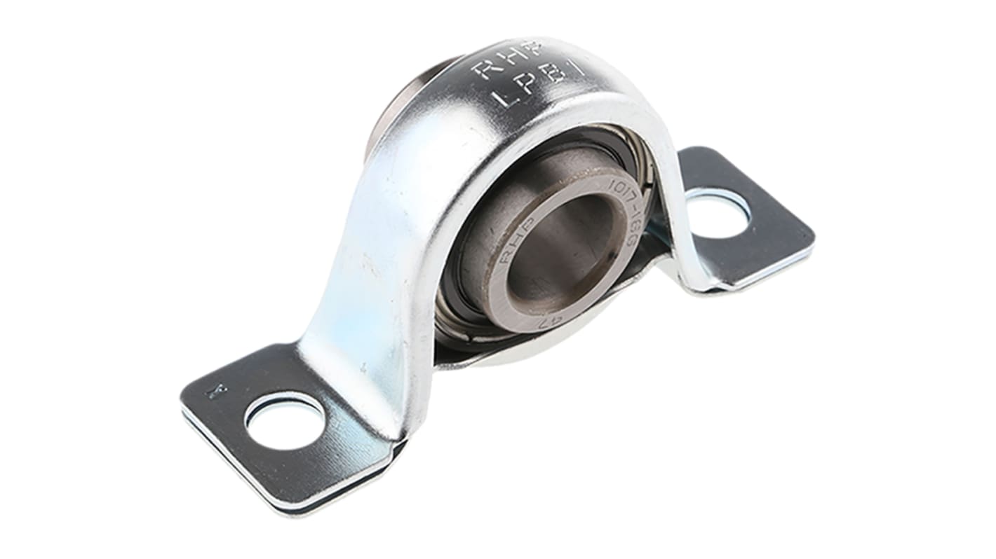 NSK-RHP 镀锌钢带座轴承, 16mm内径, 22.2mm中心高度, 43.2mm总高, 85.7mm长, 8mm安装孔