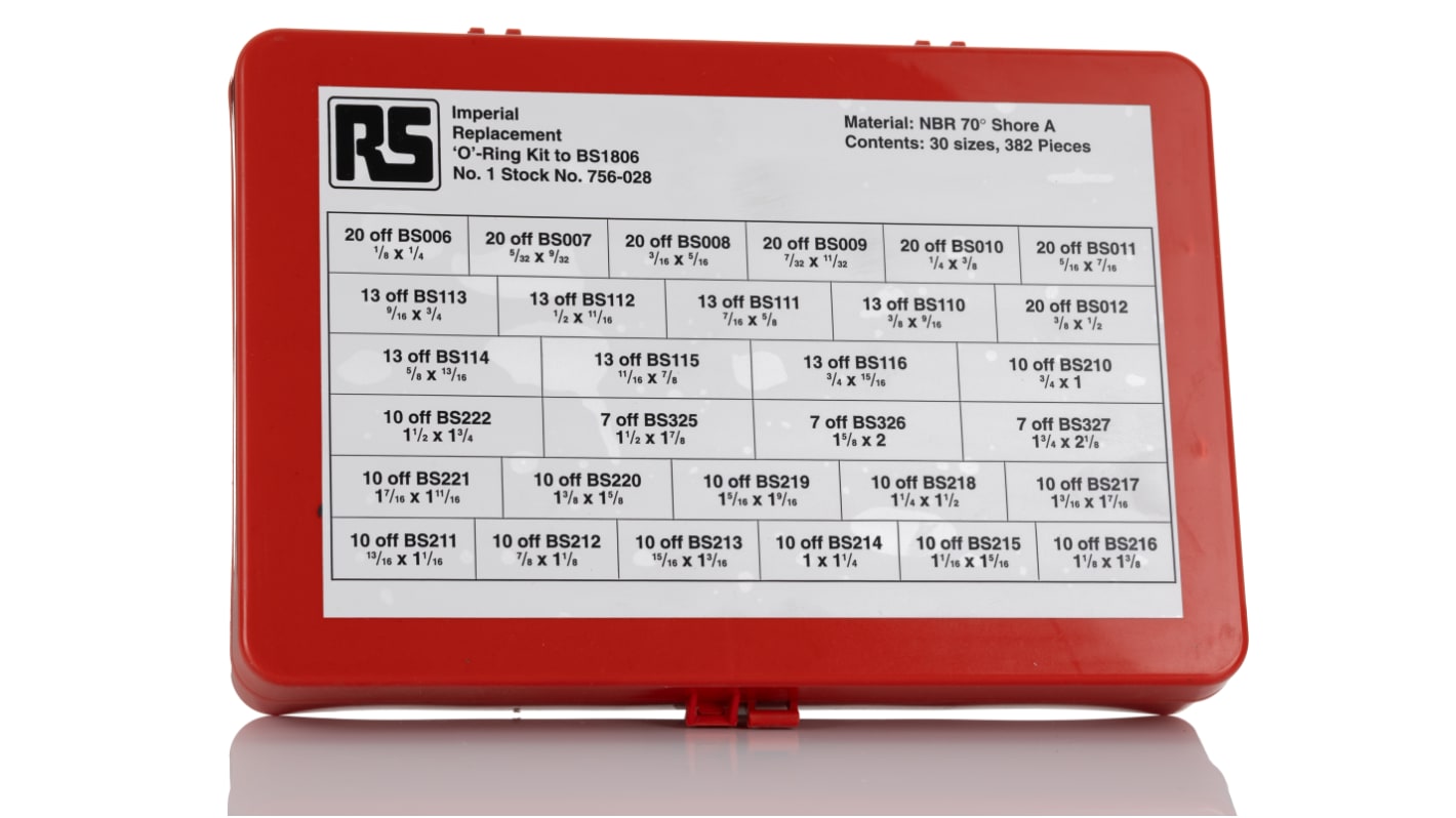 RS PRO Imperial O-Ring Kit Nitrile, Kit Contents 382 Pieces