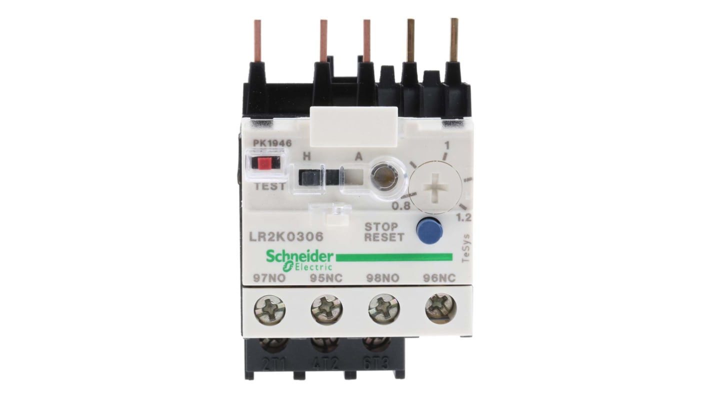 Schneider Electric LR2K Thermal Overload Relay 1NO + 1NC, 0.8 → 1.2 A F.L.C, 1.2 A Contact Rating, 100 W, 250 V