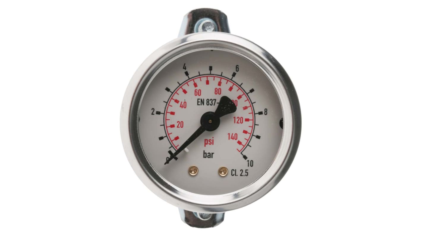 RS PRO Analogue Pressure Gauge 10bar Back Entry 50mm Outside Diameter