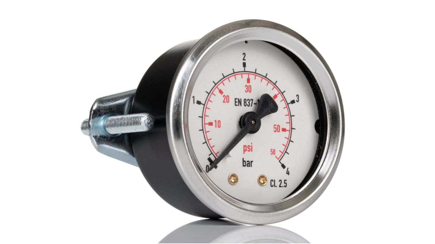 RS PRO Analogue Pressure Gauge 4bar Back Entry, 0bar min.