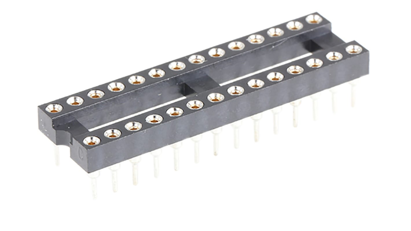 Winslow DIP28插座, 垂直, 7.62mm排宽, 2.54mm节距, 车削引脚, THT安装, 35.48 x 10.14 x 3mm