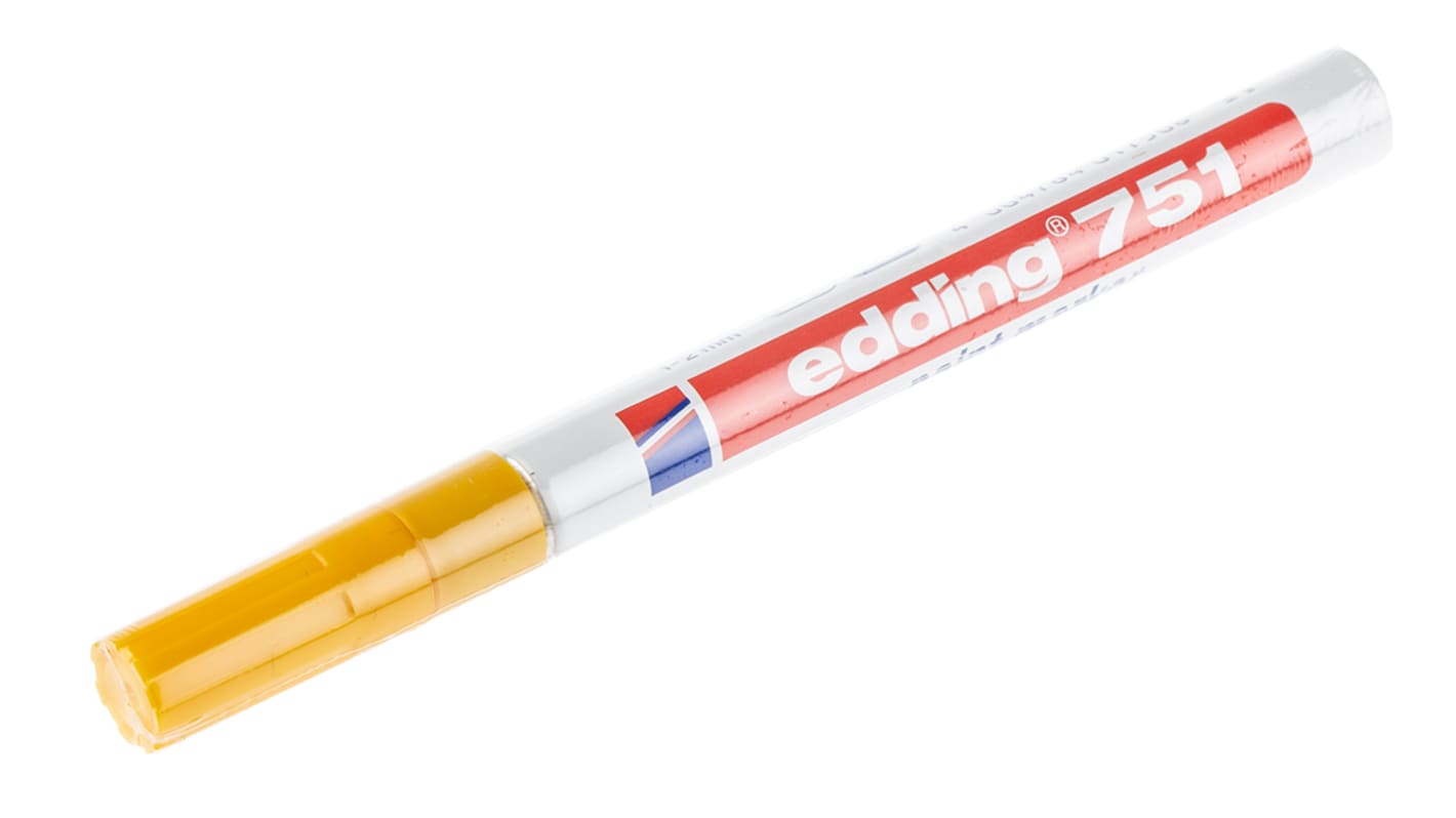 Edding 黄色油漆笔, 精细笔尖, 笔迹宽1 → 2mm, 适用于玻璃、金属、塑料、木材, 耐高温