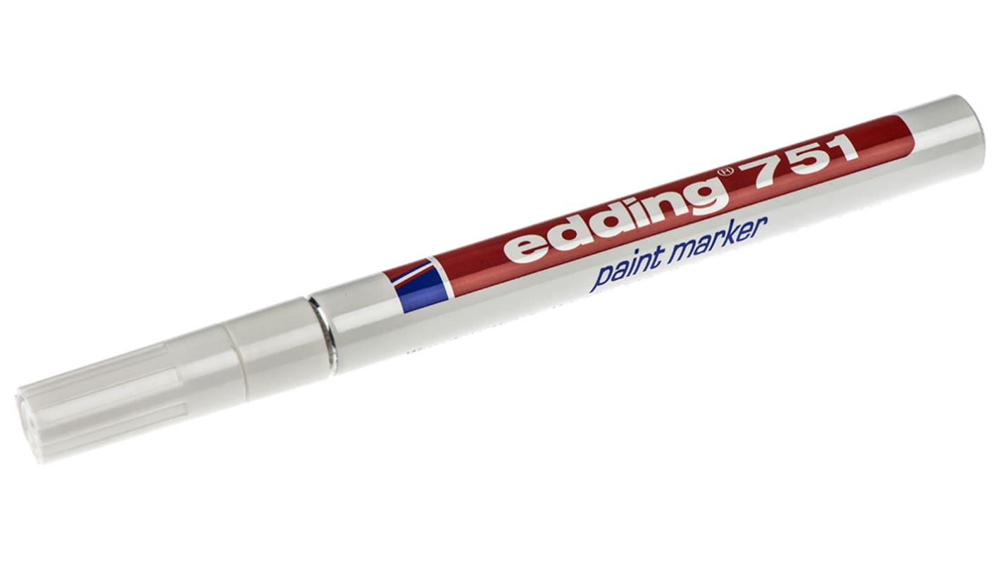 Edding 白色油漆笔, 精细笔尖, 笔迹宽1 → 2mm, 适用于玻璃、金属、塑料、木材, 耐高温