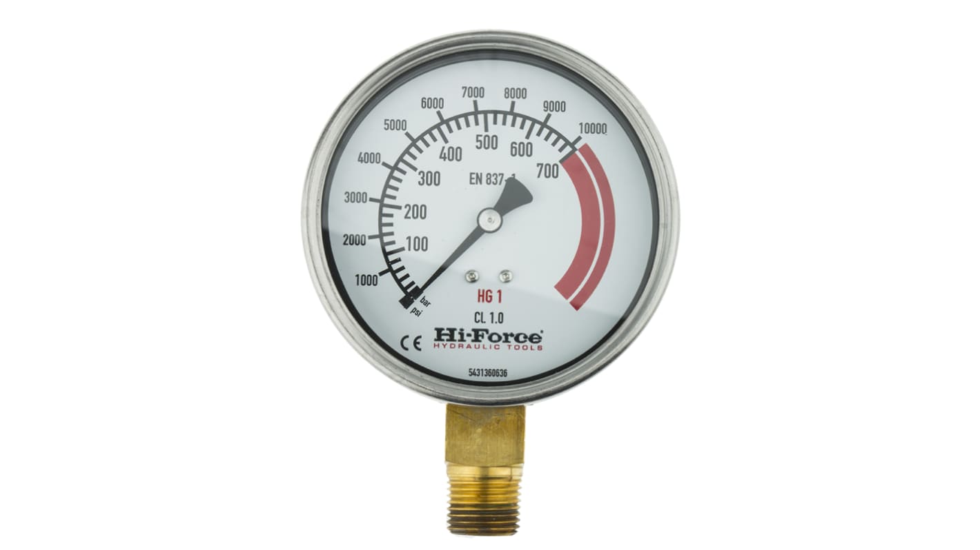 Hi-Force Analogue Pressure Gauge 700bar Bottom Entry 100mm Outside Diameter