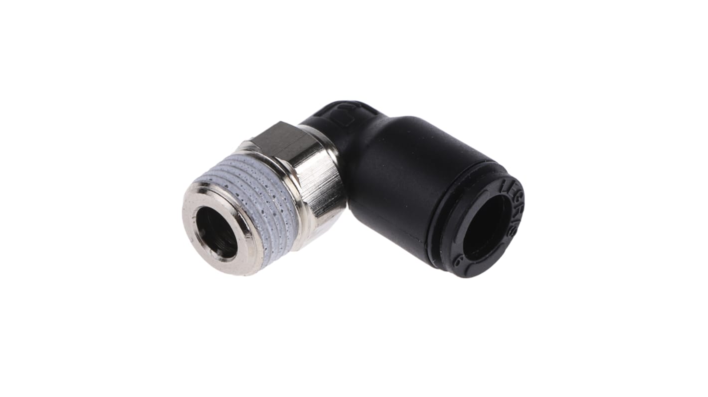 Legris LF3000 Series Elbow Threaded Adaptor, R 1/8 Male to Push In 6 mm, Threaded-to-Tube Connection Style