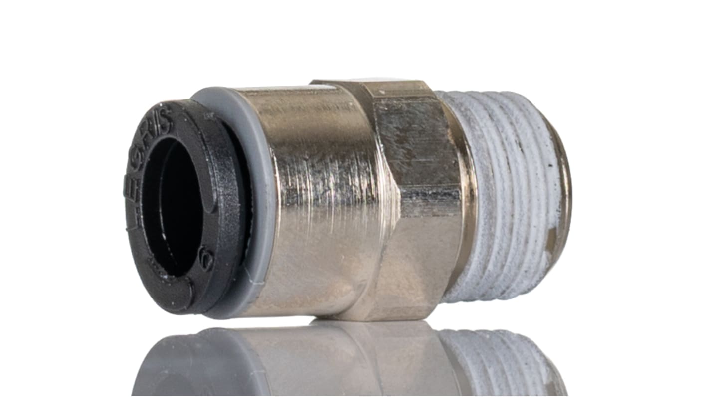 Legris LF3000 R1/8 Stecker x 6-mm-Steckanschluss Gerader Gewindeadapter, Gewinde-zu-Rohr, Messing vernickelt, R1/8