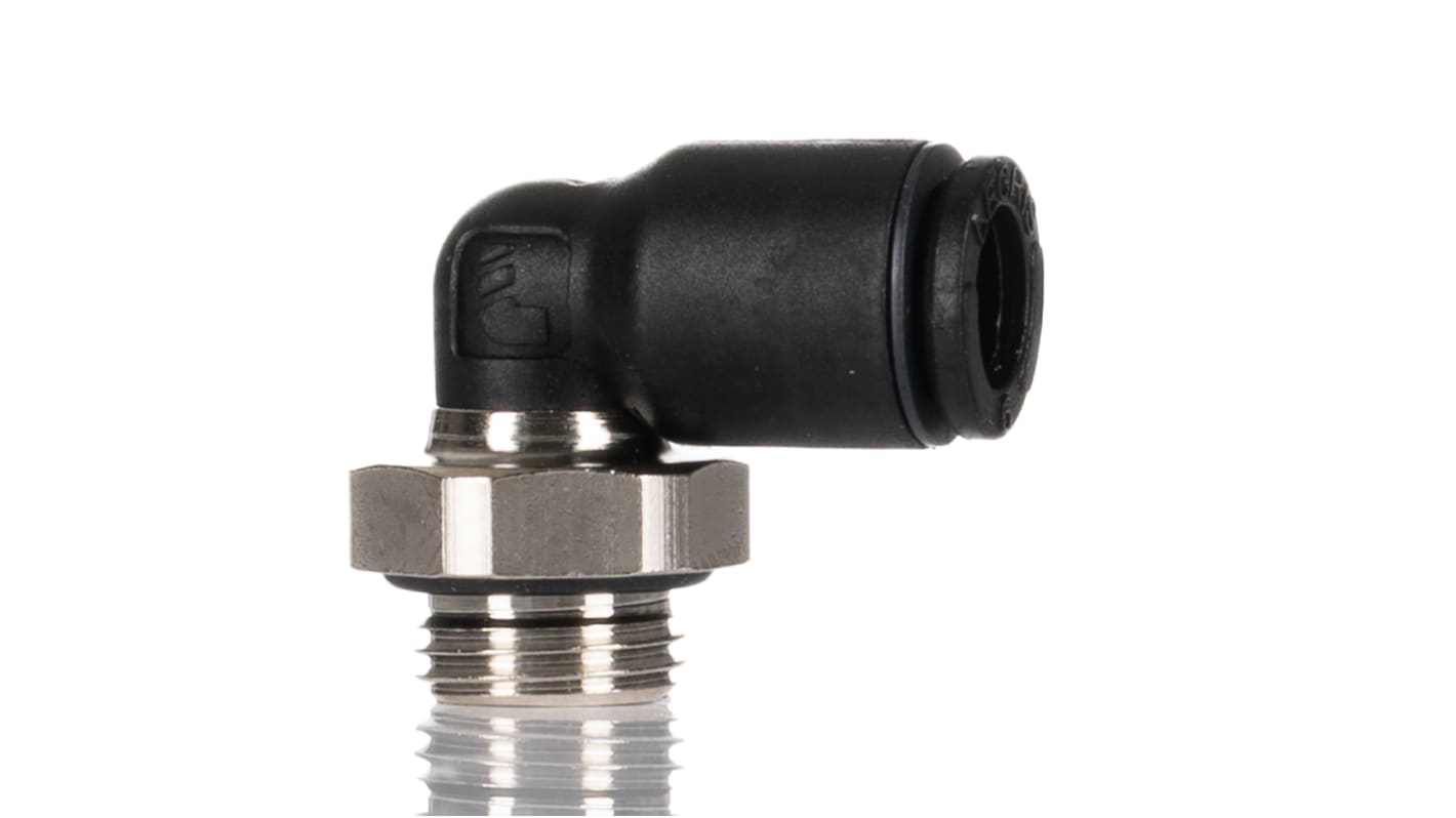 Legris LF3000 Series Elbow Threaded Adaptor, G 1/8 Male to Push In 6 mm, Threaded-to-Tube Connection Style