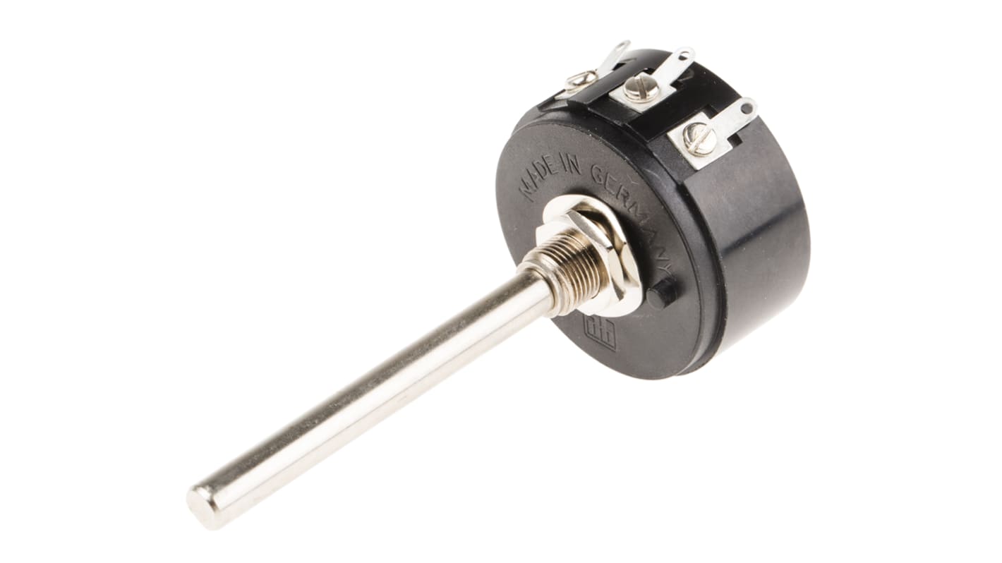 RS PRO 旋转电位器, 50kΩ, 1.5W, 6.35 mm。轴径, ±10%容差, 面板安装, 线性轴执行器, 线绕元件