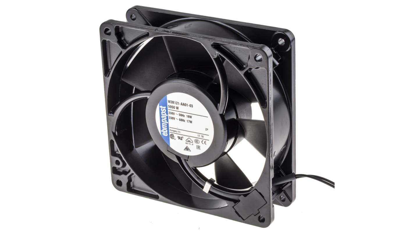 ebm-papst 5900 Series Axial Fan, 230 V ac, AC Operation, 180m³/h, 18W, 78mA Max, 127 x 127 x 38mm