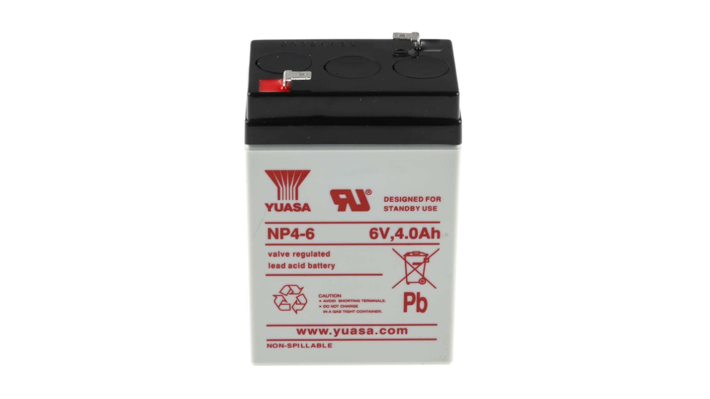 Yuasa 6V Faston 4.8mm Sealed Lead Acid Battery, 4Ah