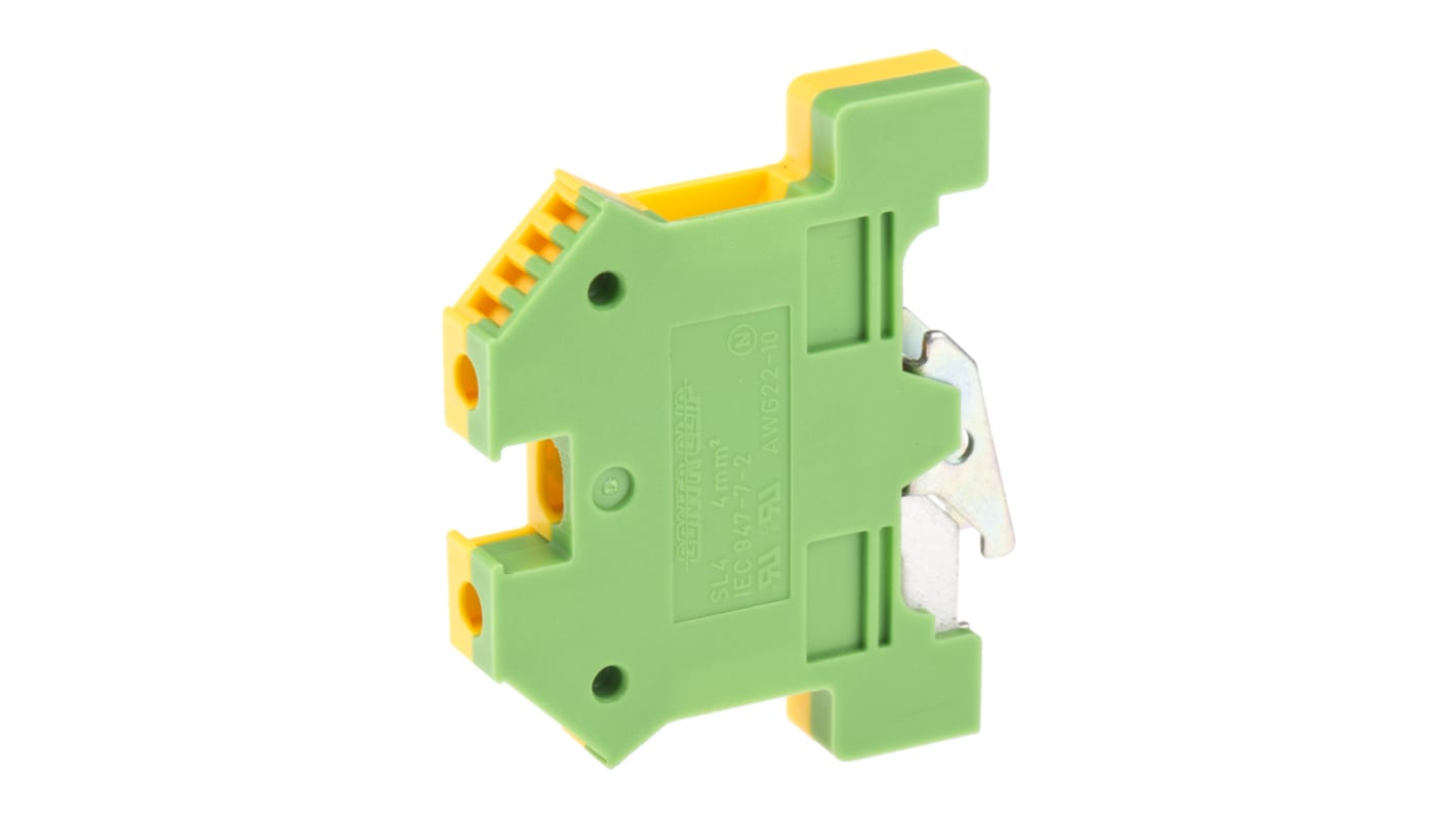 Morsettiera di terra RS PRO, 2 vie, 22 → 11 AWG, Guida DIN G
