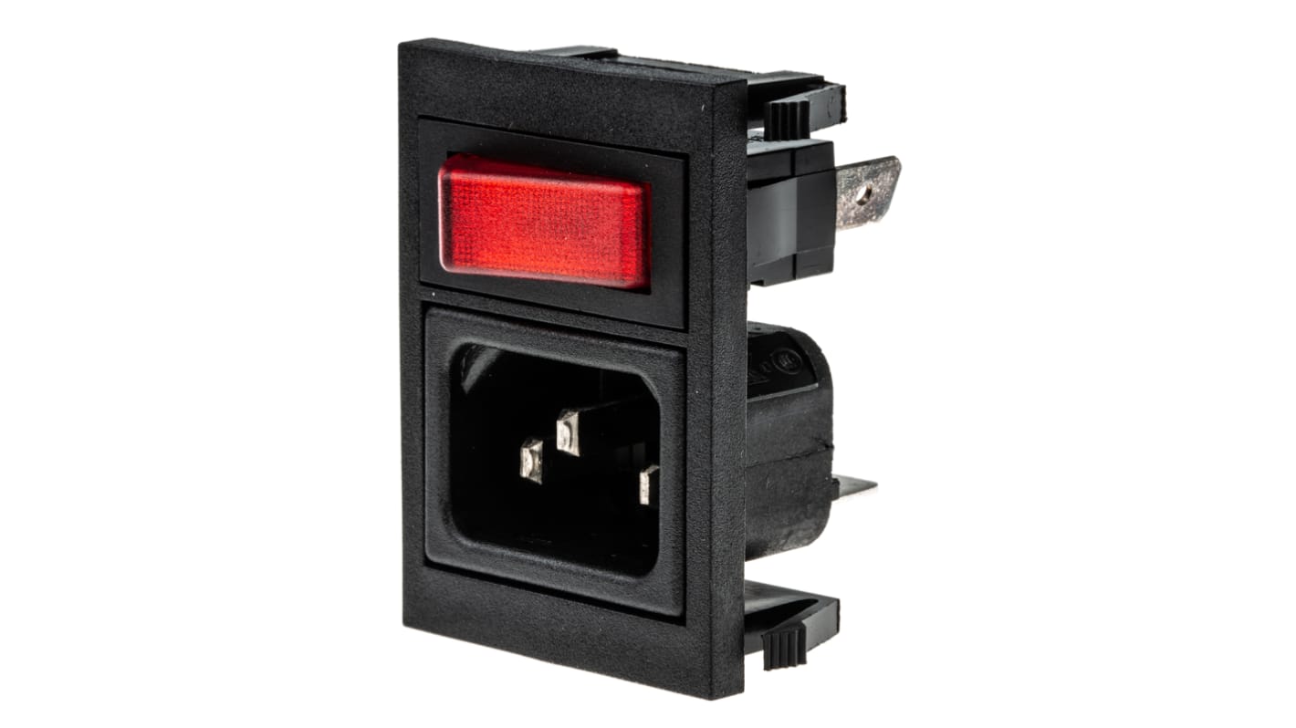 Conector IEC C14 macho Bulgin, Recto, Encaje a Presión, 250 V, 10A