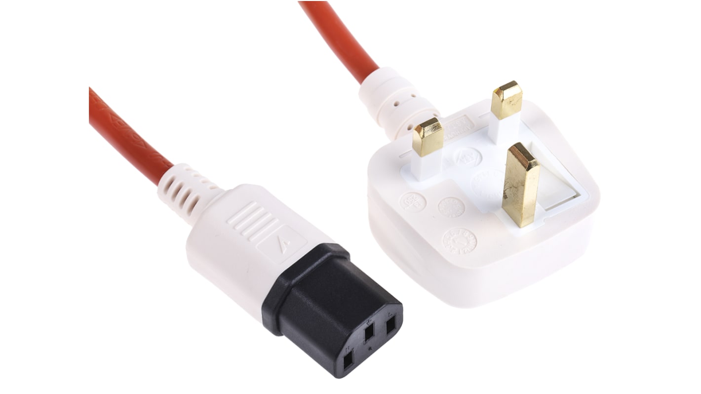 RS PRO IEC C13 Socket to Type G UK Plug Power Cord, 3m