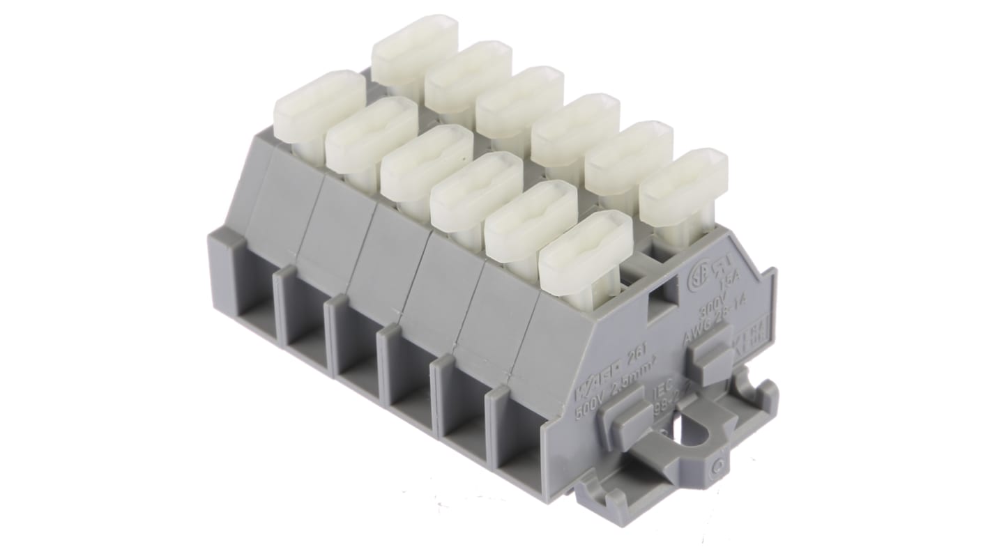 WAGO 261 Series Grey Terminal Strip, 2.5mm², Single-Level, Cage Clamp Termination