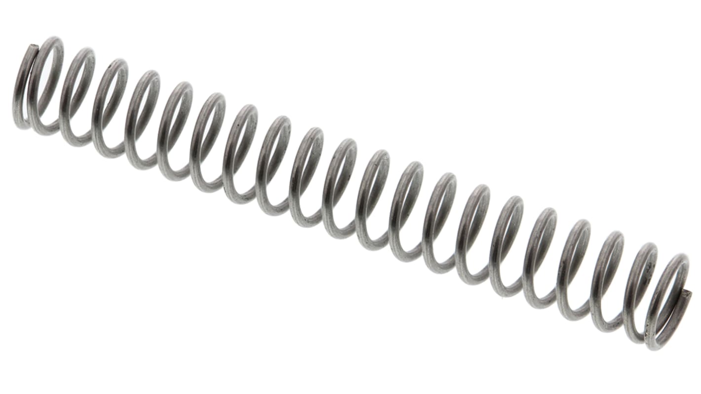 RS PRO 不锈钢压缩弹簧, 25.5mm原长度 x 3.6mm外径, 0.4mm线径, 0.36N/mm, 可压缩至10.6mm长
