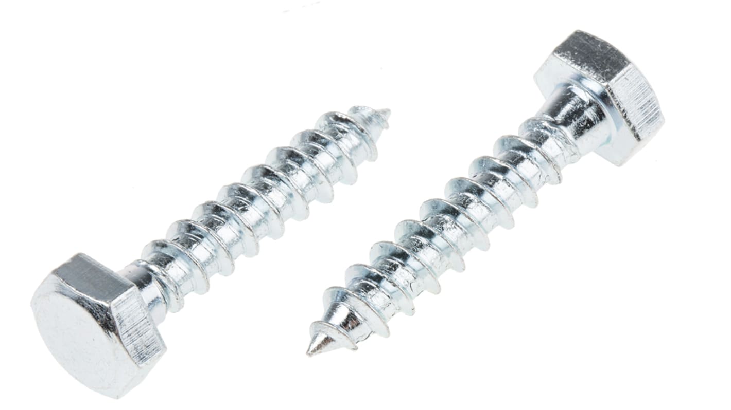 RS PRO Hex Coach Screw, Steel Bright Zinc Plated, 6mm x 30mm