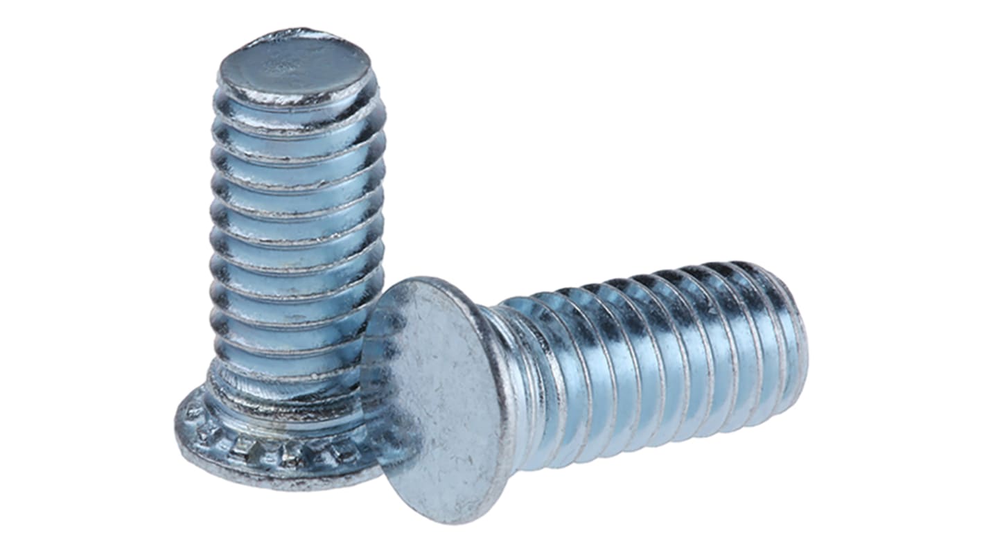 RS PRO Steel Zinc plated & clear Passivated Self Clinching Stud, M6, length-14mm