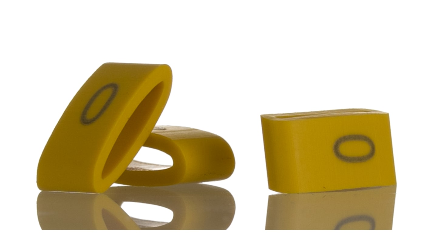 HellermannTyton Ovalgrip Slide On Cable Markers, Black on Yellow, Pre-printed "0", 2.5 → 6mm Cable, 901-10478