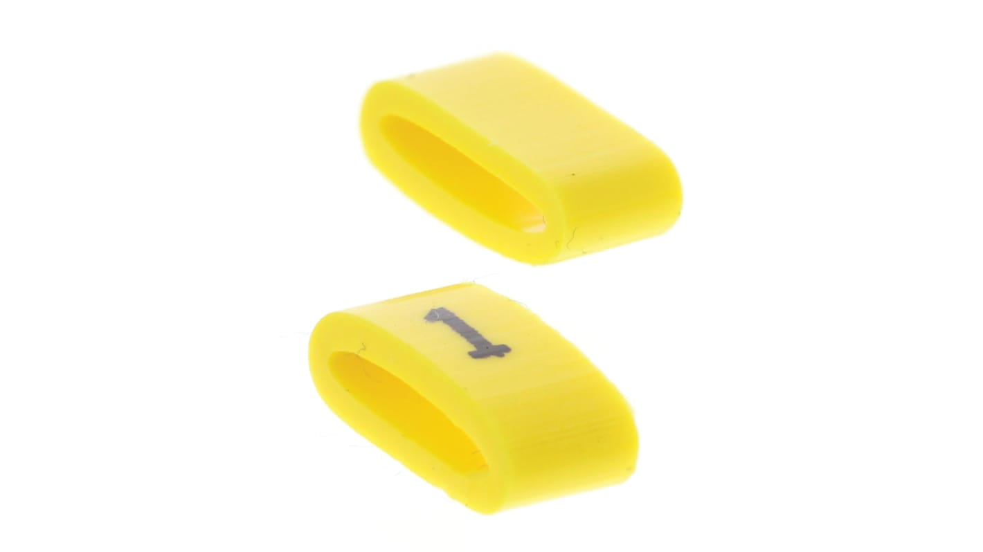 HellermannTyton Ovalgrip Slide On Cable Markers, Black on Yellow, Pre-printed "1", 2.5 → 6mm Cable