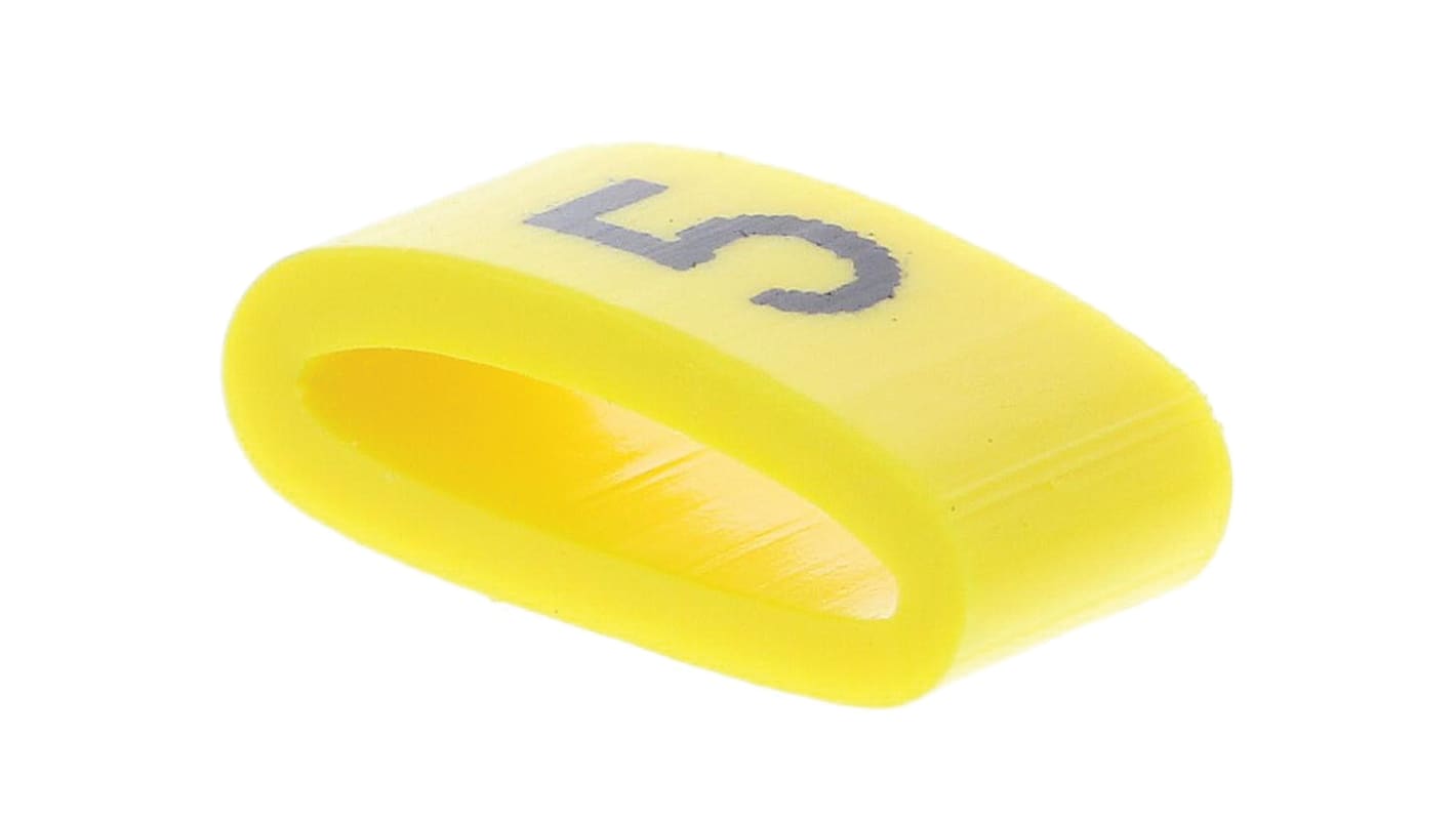 HellermannTyton Ovalgrip Slide On Cable Markers, Black on Yellow, Pre-printed "5", 2.5 → 6mm Cable, 901-10483