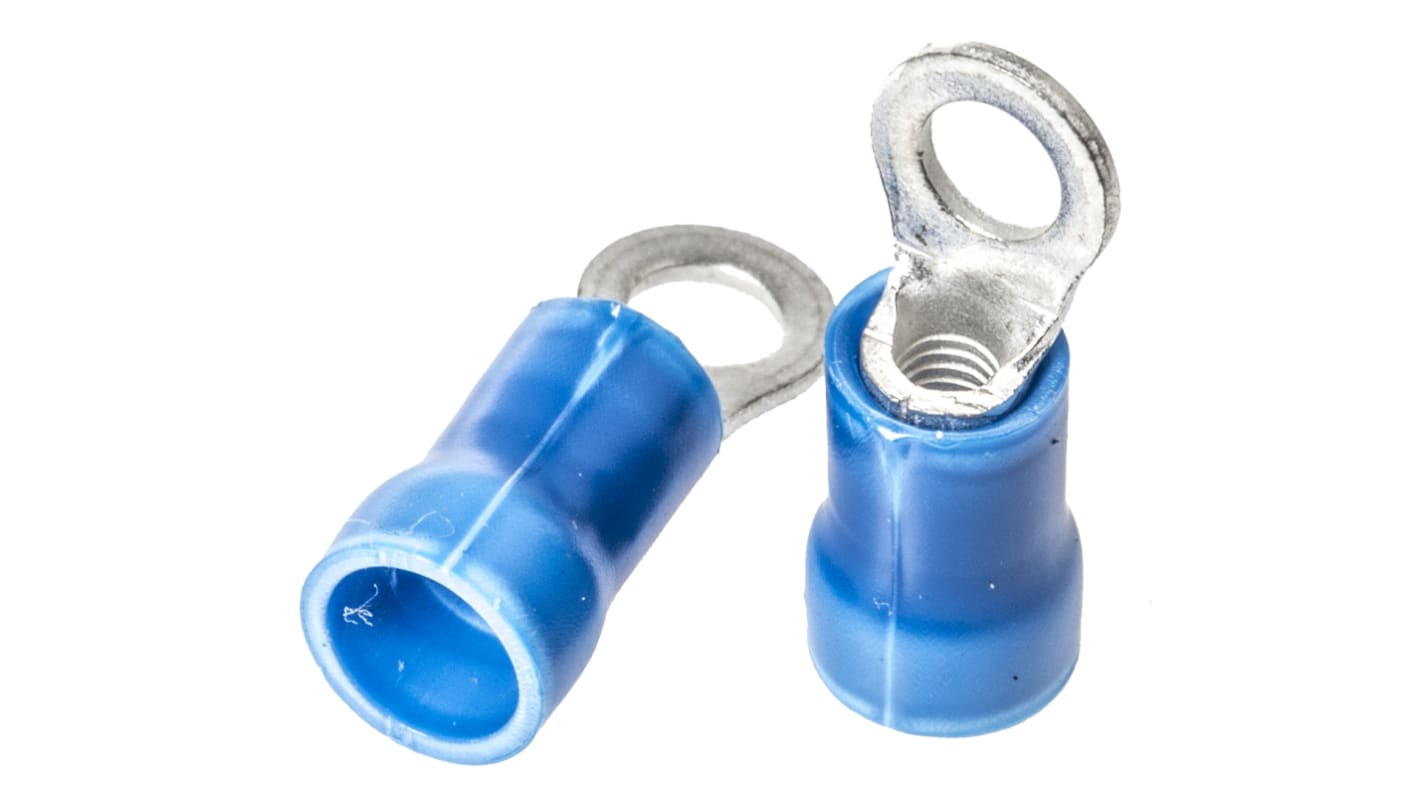 TE Connectivity, PLASTI-GRIP Insulated Crimp Ring Terminal, M3.5 Stud Size, 1mm² to 2.6mm² Wire Size, Blue