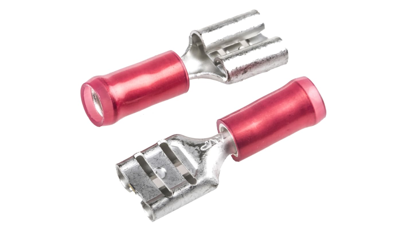 TE Connectivity PIDG FASTON .250 Red Insulated Female Spade Connector, Receptacle, 6.35 x 0.81mm Tab Size, 0.3mm² to